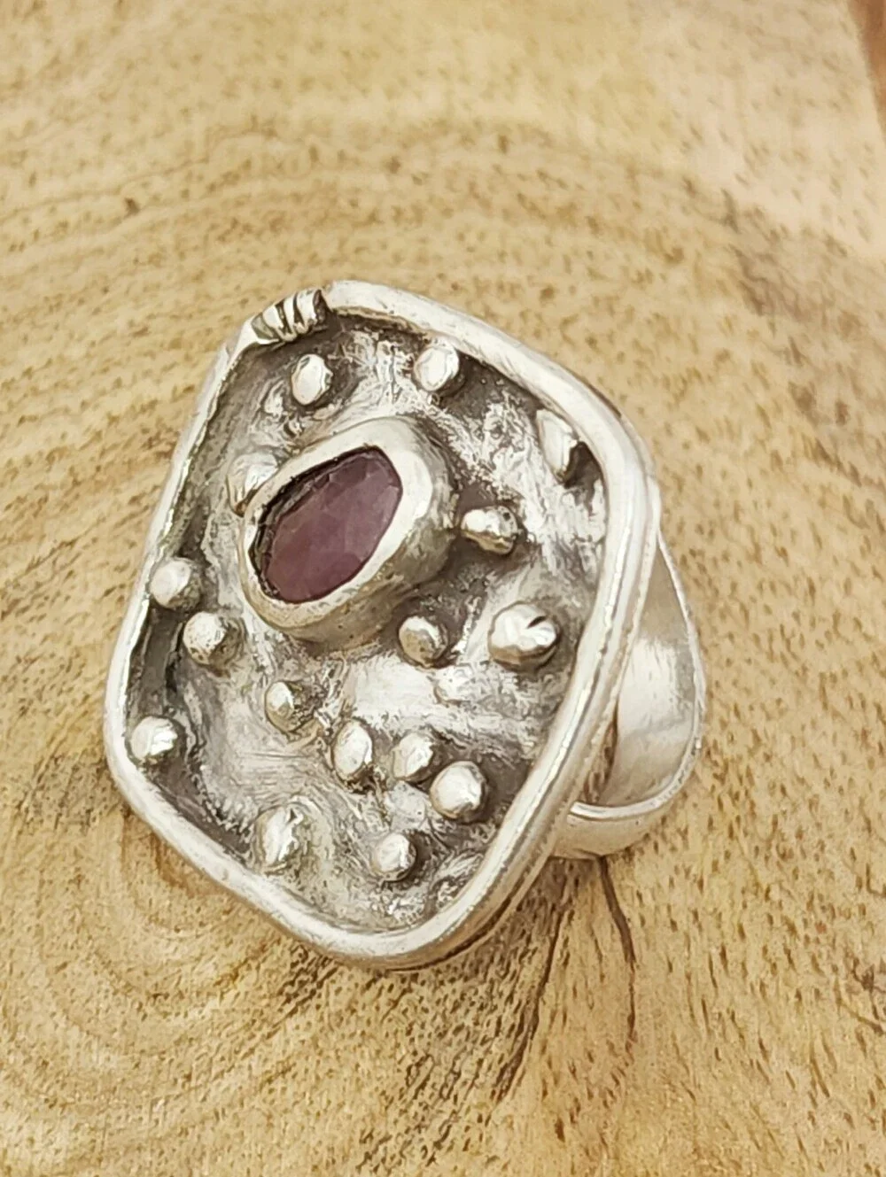 PUNK SAPPHIRE RUNG HANDMADE IN STERLING SILVER WOMENS SIZE 8.5